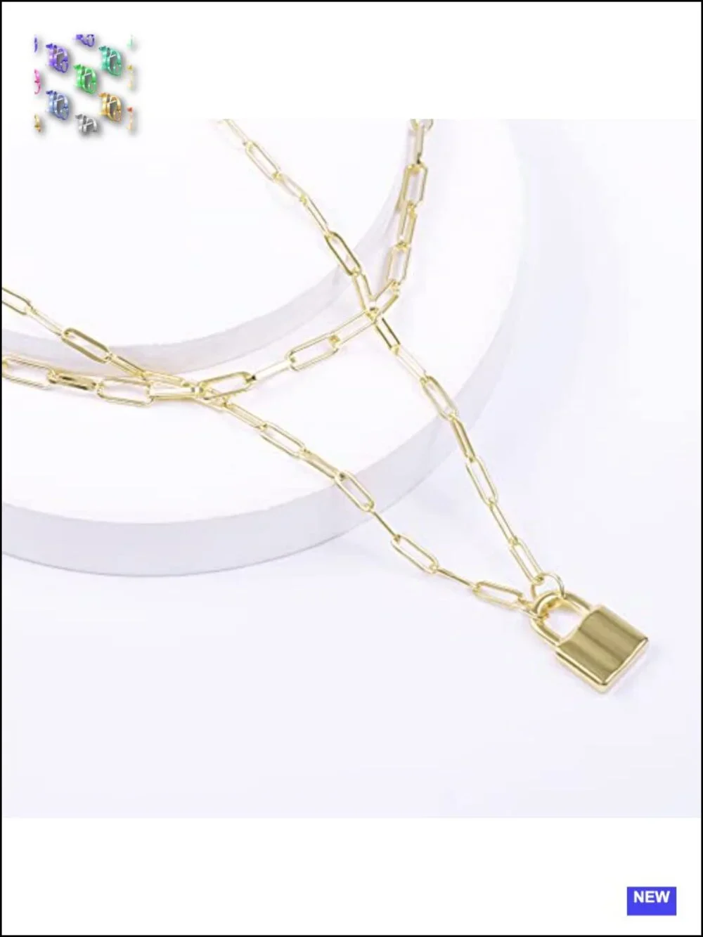 Layered Lock Necklace Set with Paperclip Chain Non-Tarnish Gold Plated